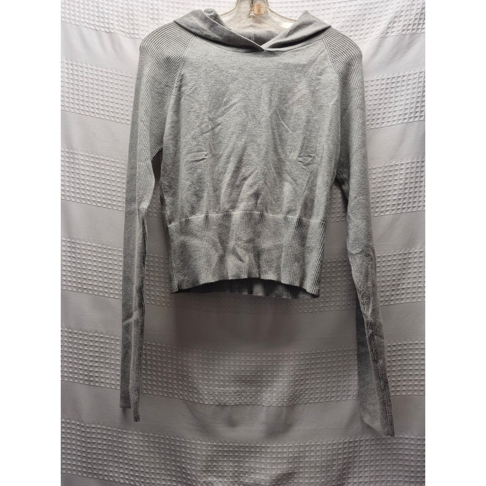 Fashion Nova Gray Ribbed Knit Hoodie Womens Size XL Long Sleeve Pullover 8311